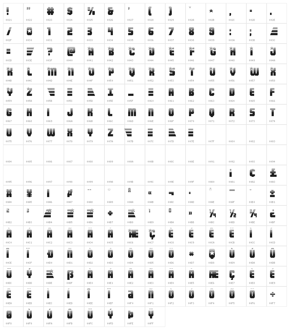 Army Rangers Half-Tone Regular Character Map