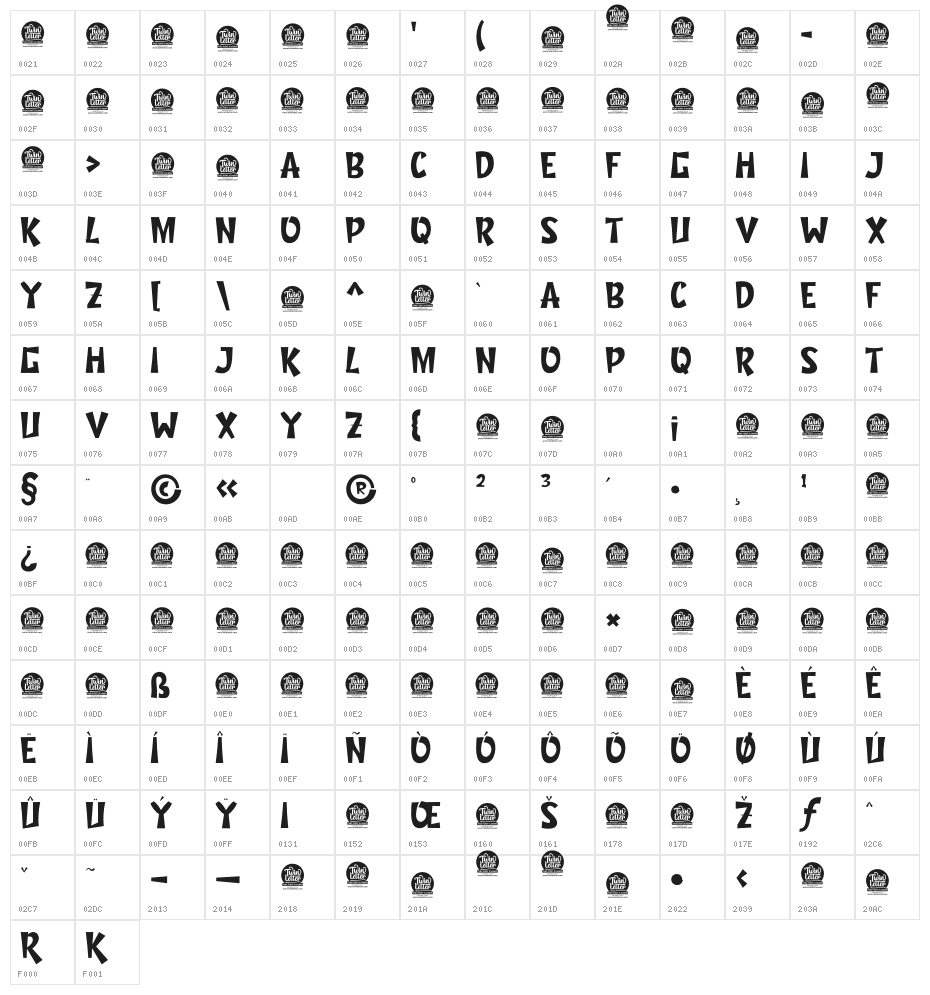 Arogun Thin Personal Use Character Map