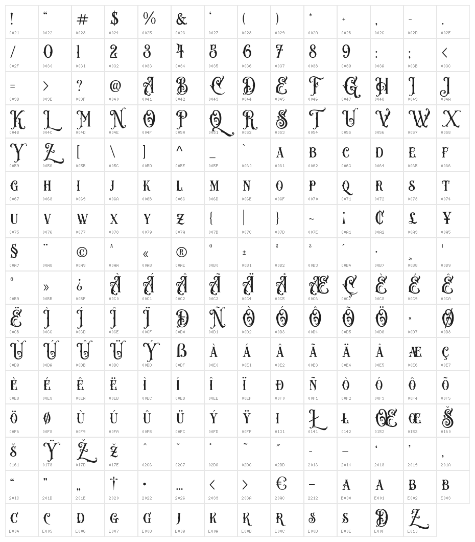 Arquitec-Regular Character Map