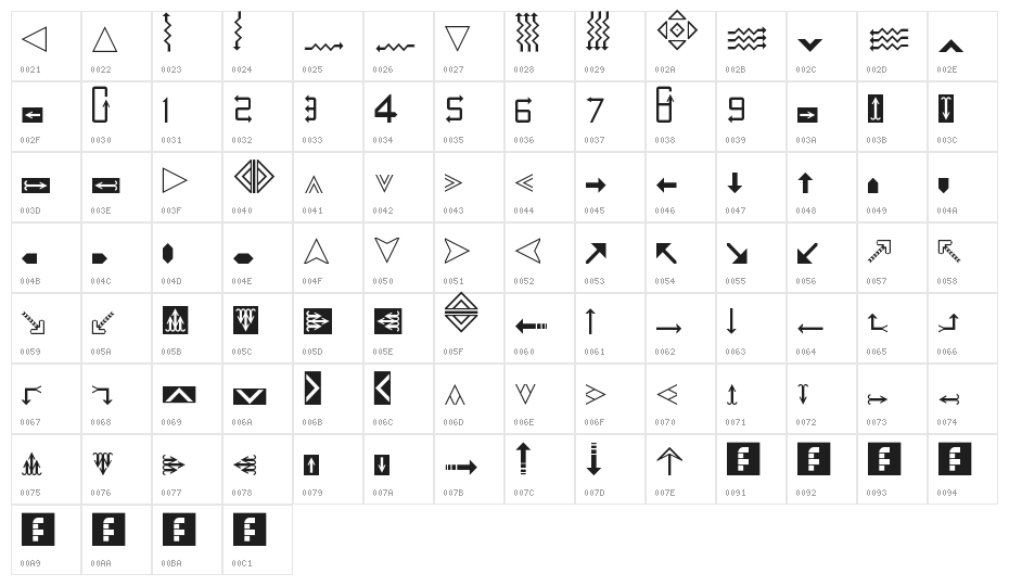 Arrows Regular Character Map