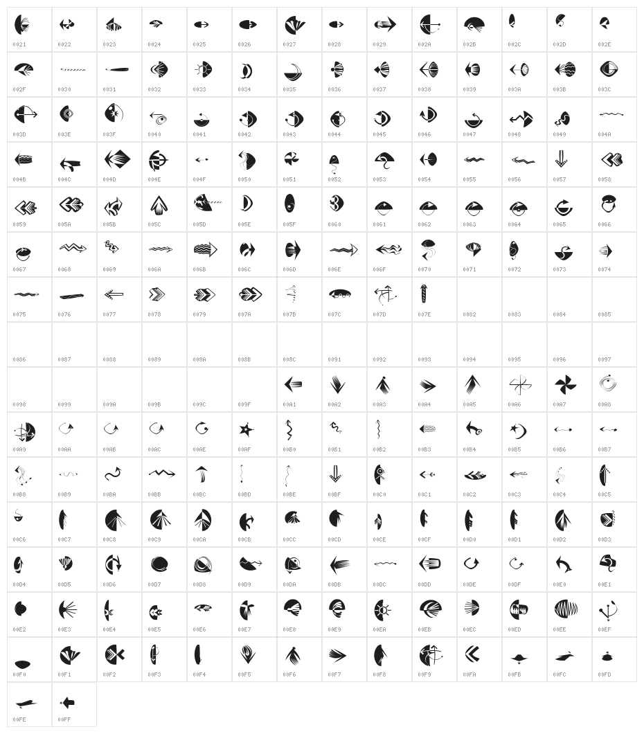 Arrowy-Three Character Map