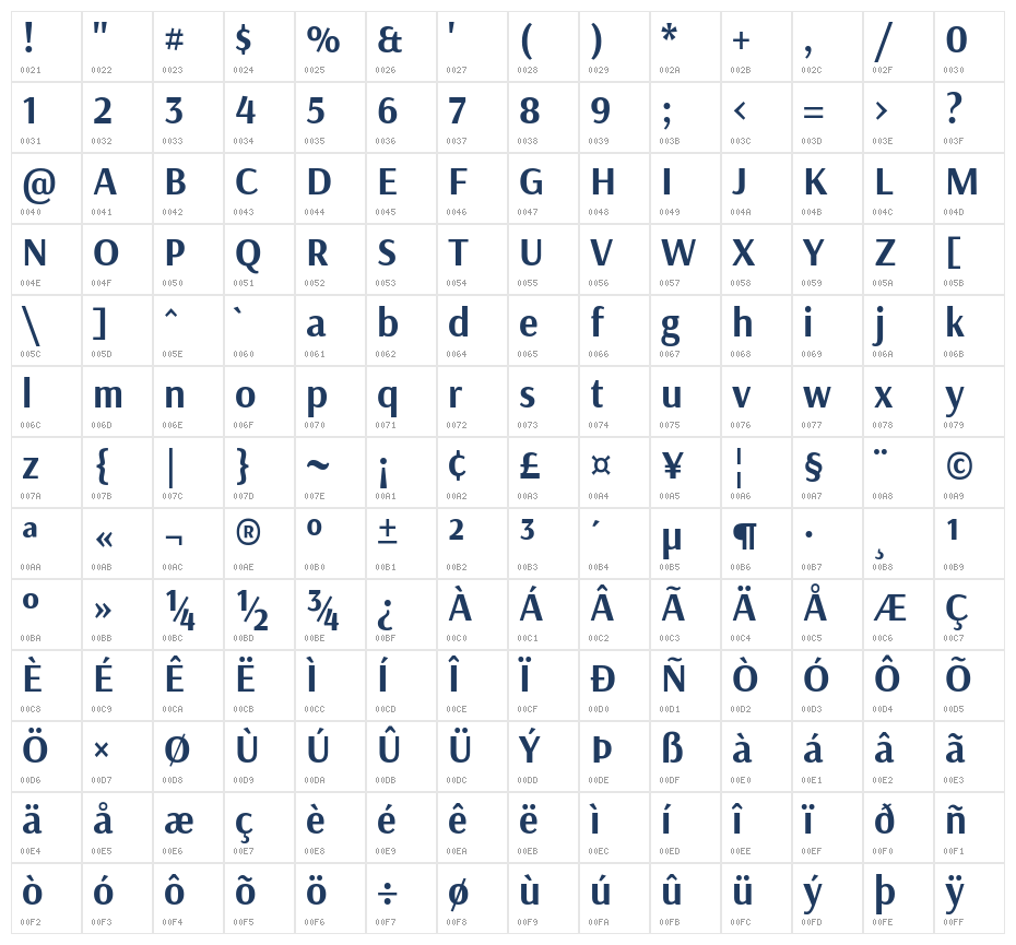 Arsenal SC Bold Character Map