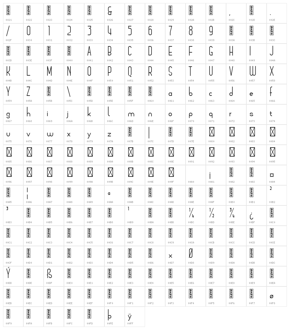 Arsinoe DEMO Character Map