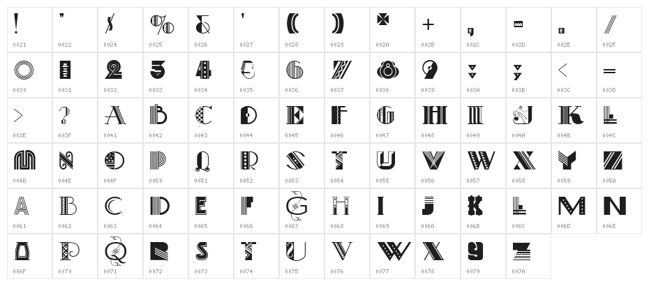 Art-Decoretta Character Map