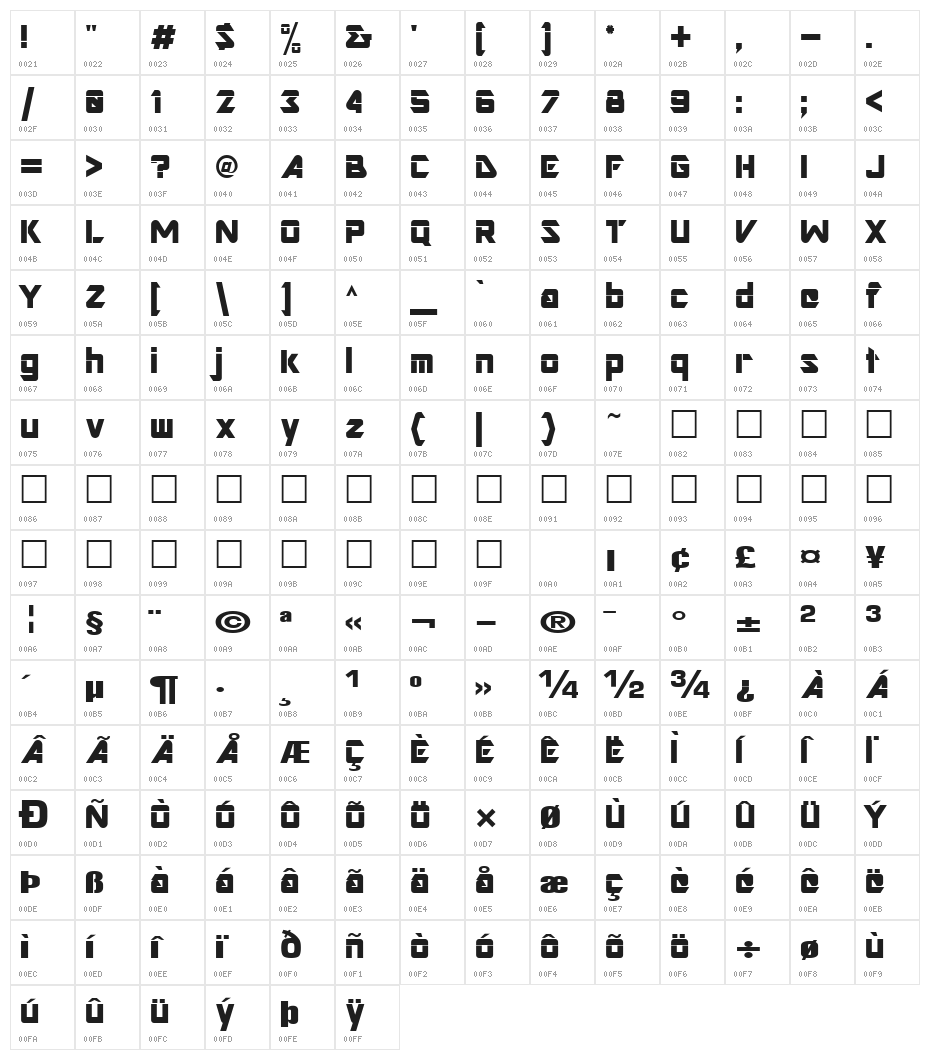 Art Regular ttnorm Character Map