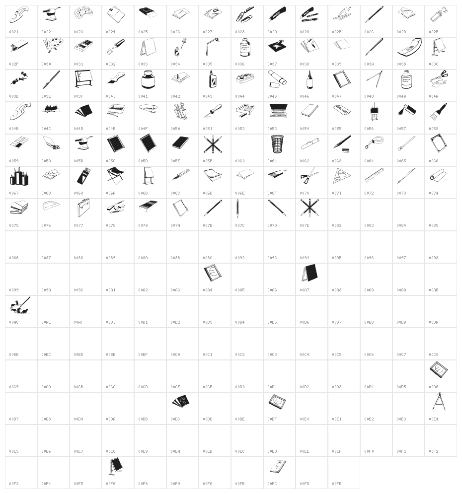 ArteStuff Character Map