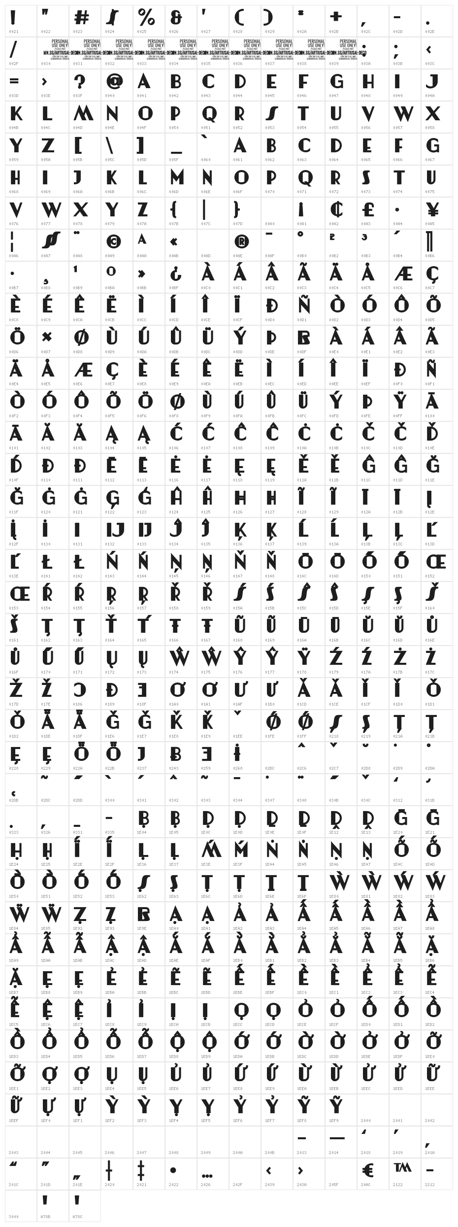 Artisual Deco Black PERSONAL USE ONLY PERSONAL USE ONLY Character Map