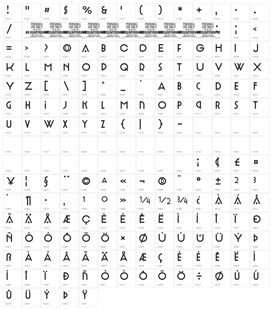 Artographie Medium Character Map
