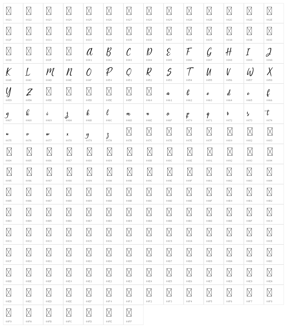 Artopyl Demo Regular Character Map