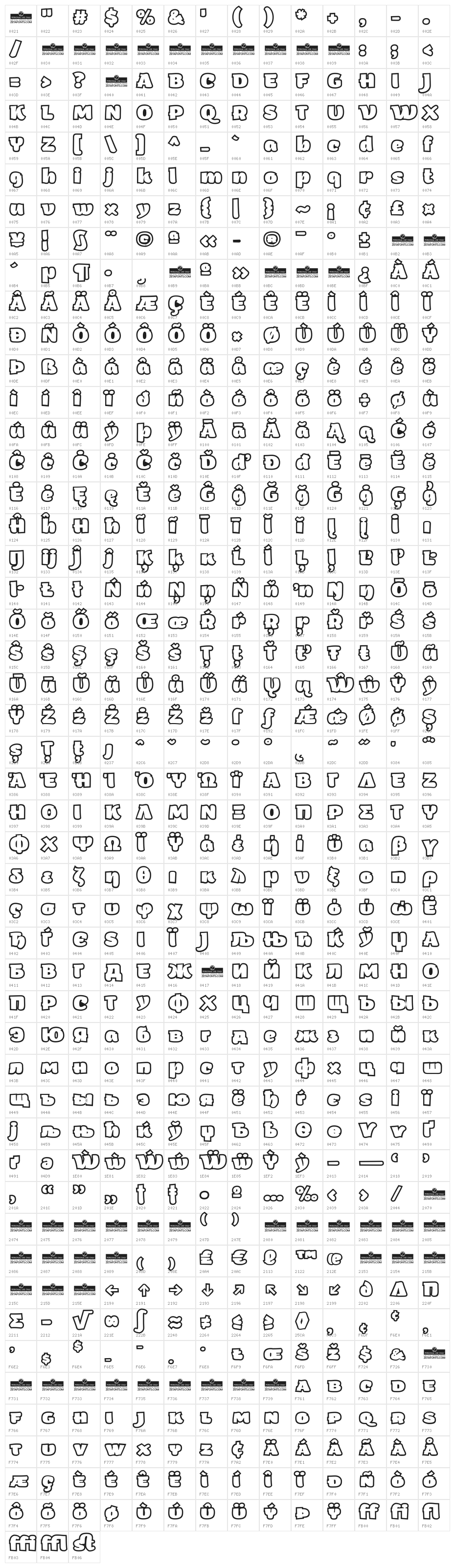 Arturo Trial Heavy Outline Character Map