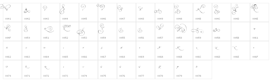 artistic swash Character Map