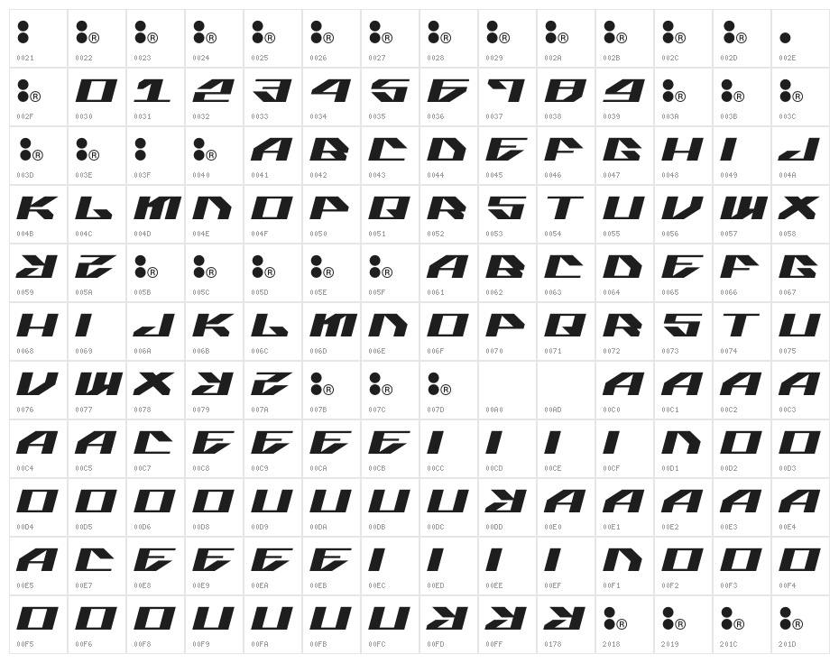 ASIX-FOUNDER Italic Character Map