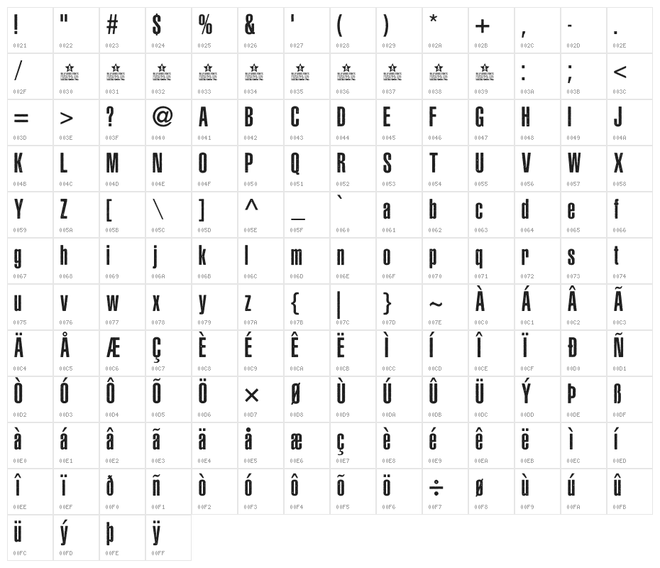 ASPHALTIC GRAIN(RUS BY LYAJKA) Bold Character Map