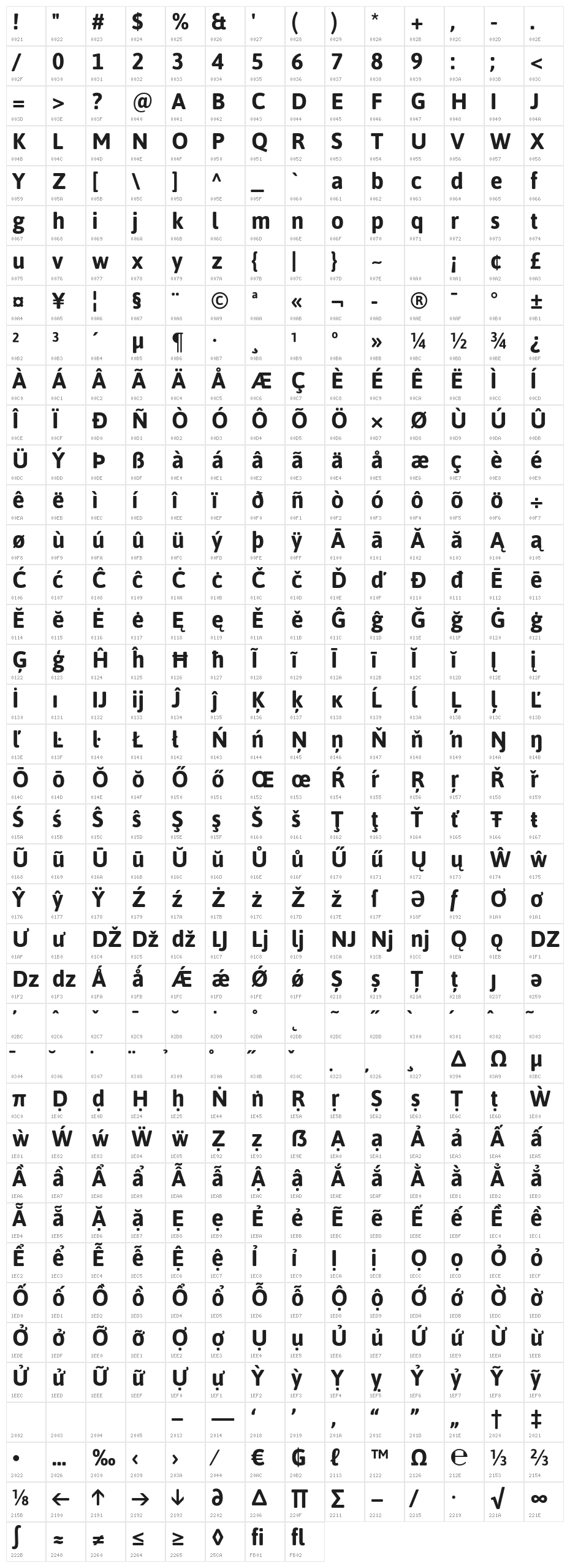 Asap-Bold Character Map