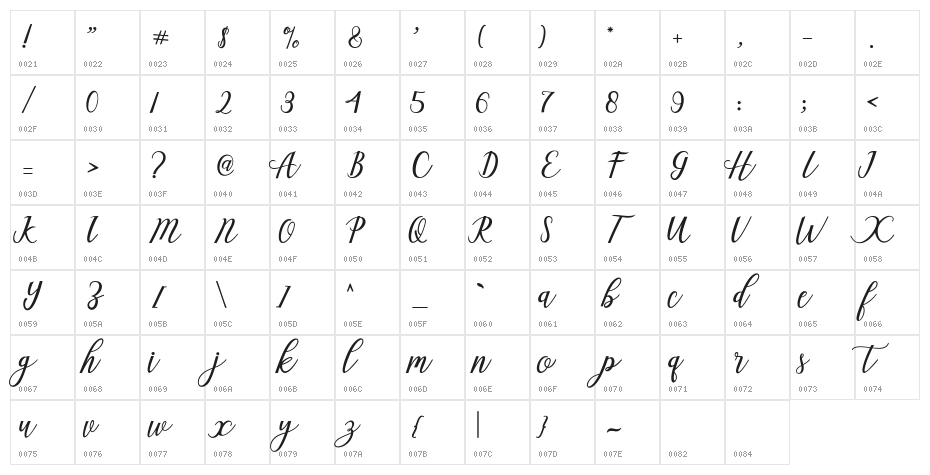 AselineScript Character Map