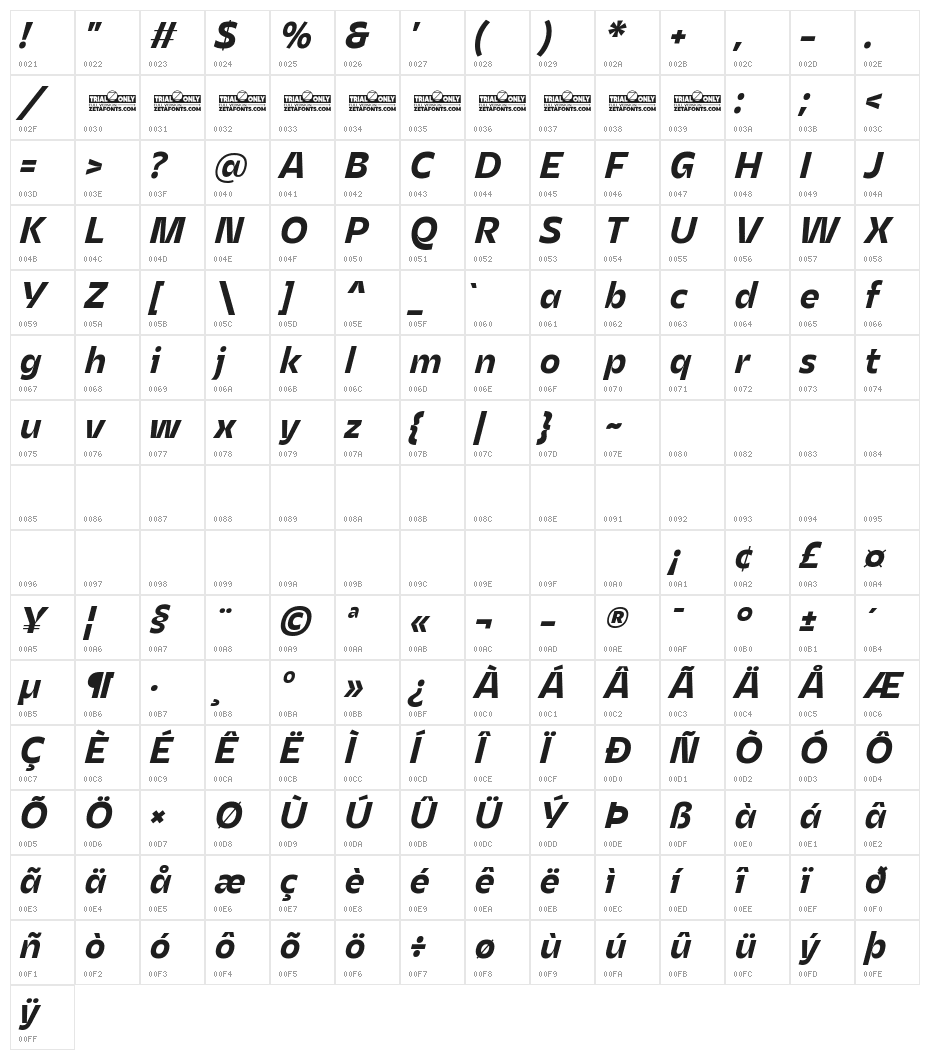 Asgard Trial Bold Italic Character Map