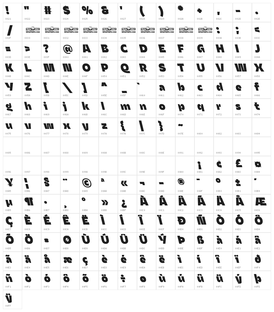 Asgard Trial Fat Backslant Character Map
