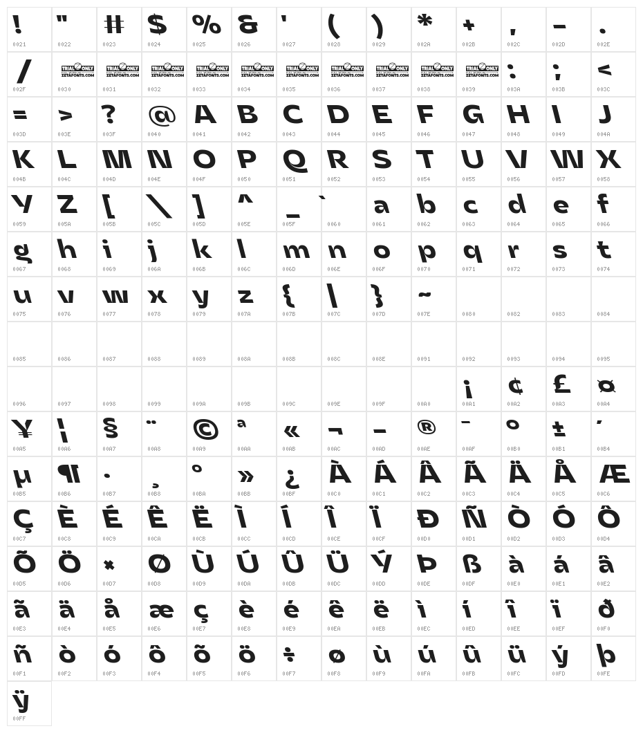 Asgard Trial Fit Bold Backslant Character Map