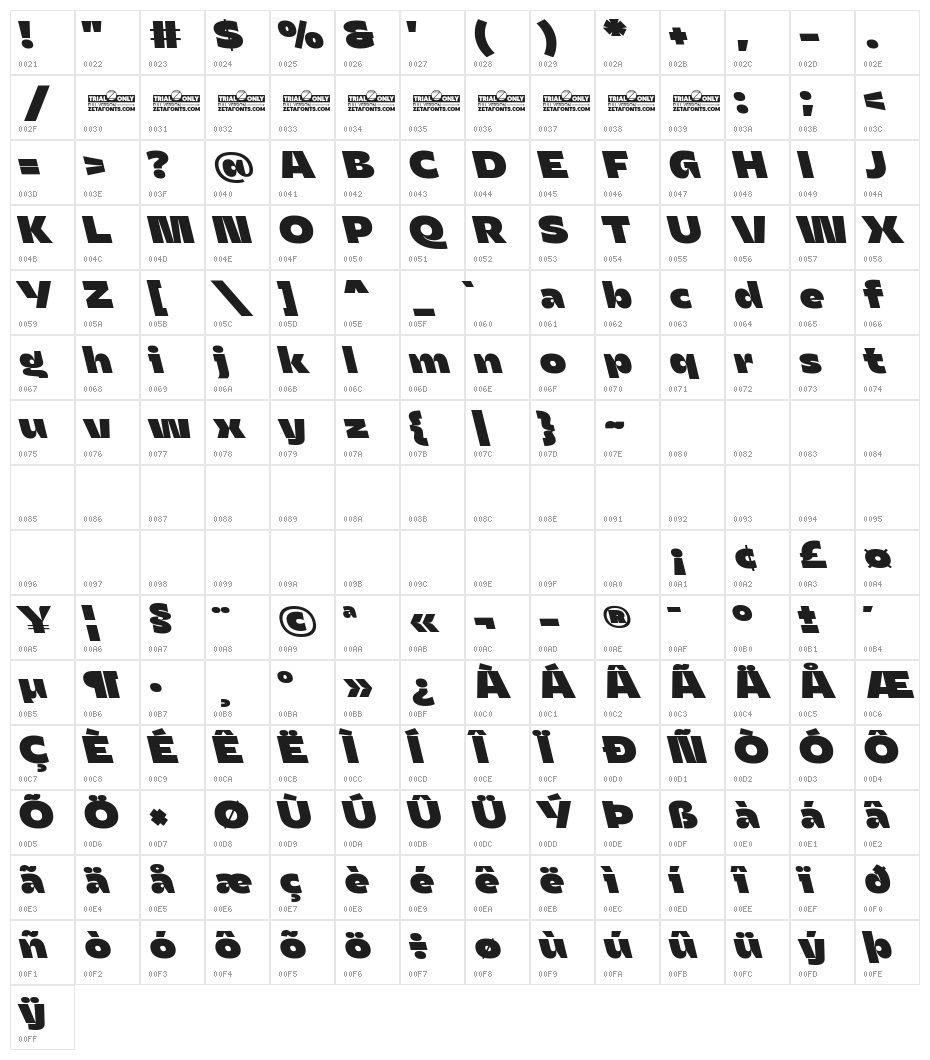 Asgard Trial Fit Fat Backslant Character Map