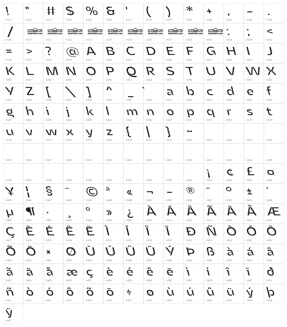Asgard Trial Fit Regular Backslant Character Map
