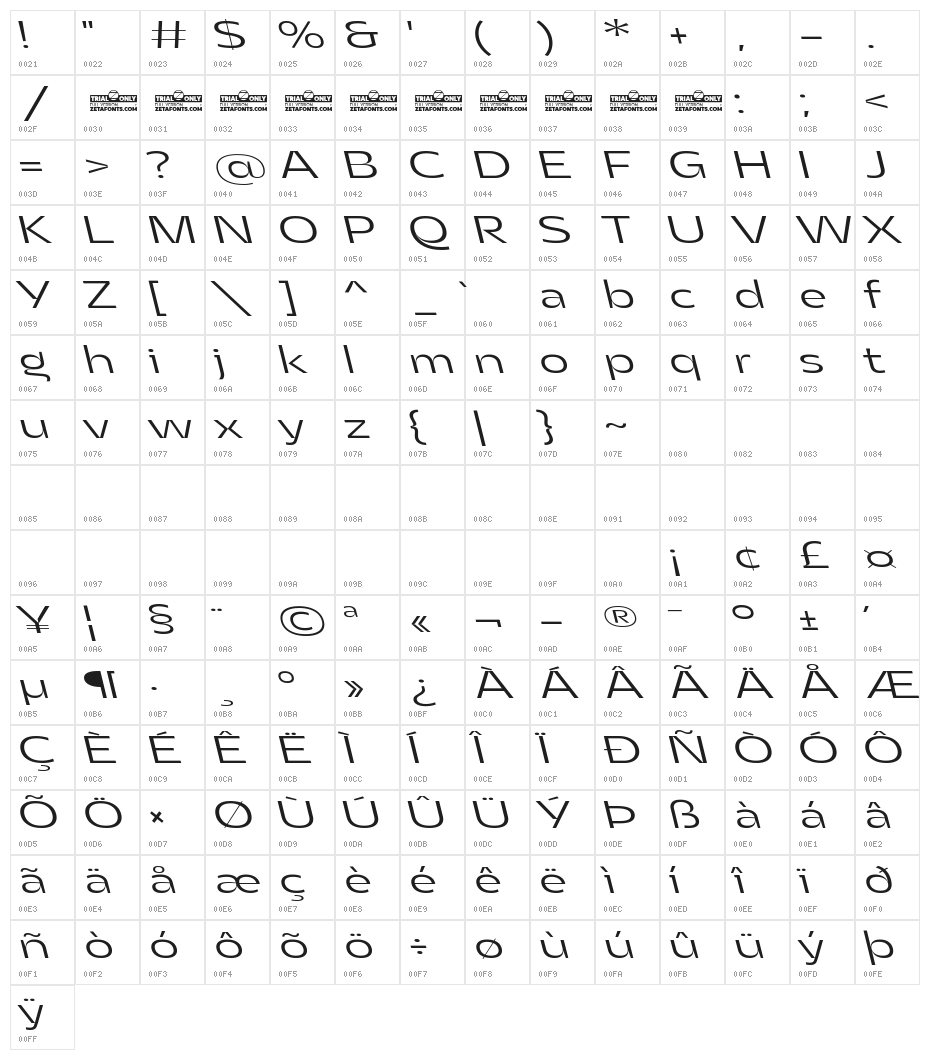 Asgard Trial Wide Light Backslant Character Map