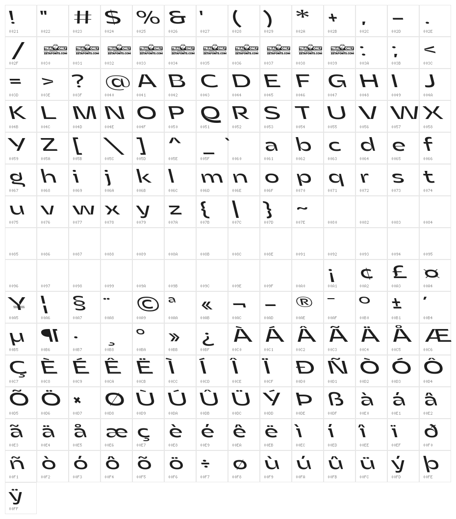 Asgard Trial Wide Regular Backslant Character Map