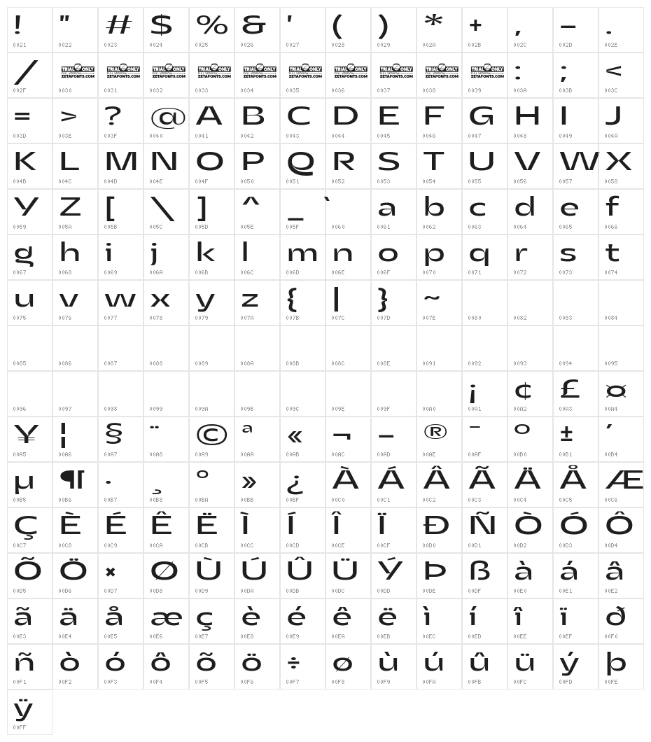 Asgard Trial Wide Regular Character Map