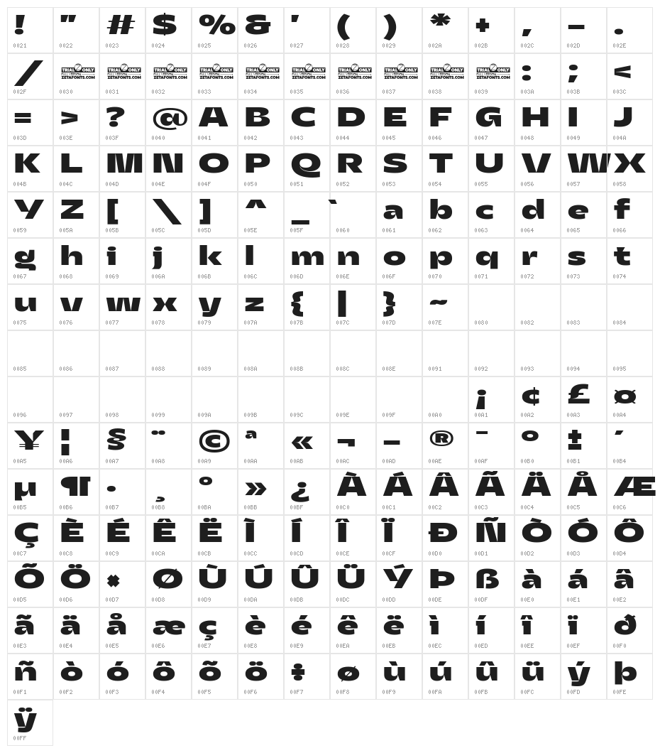 Asgard Trial Wide Xbold Character Map