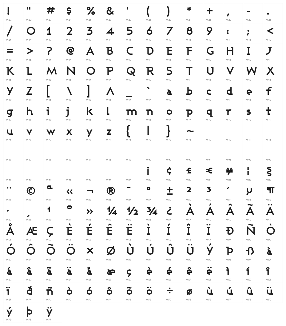 Ashby Bold Character Map