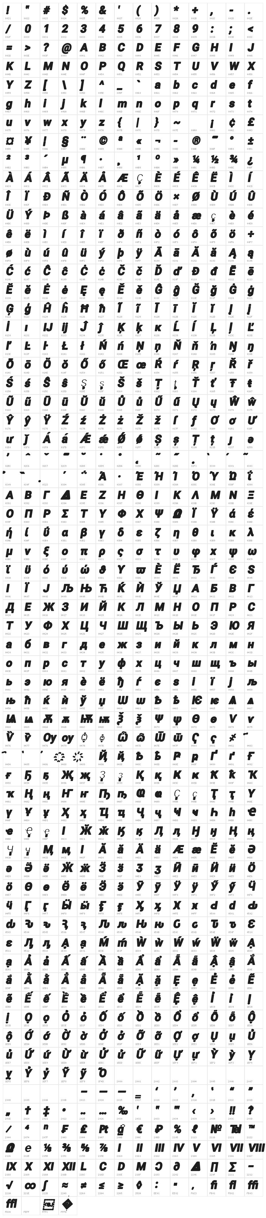 Asimov Print E Italic Character Map