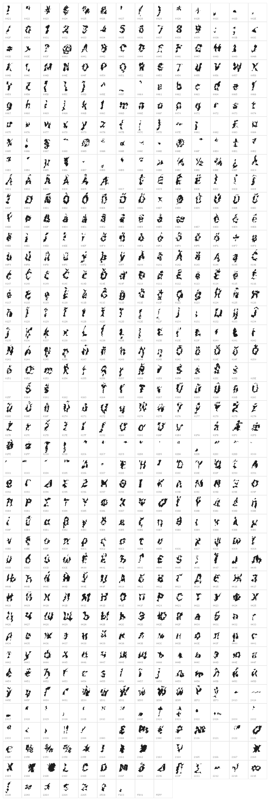 Asimov Silicon Narrow Italic Character Map