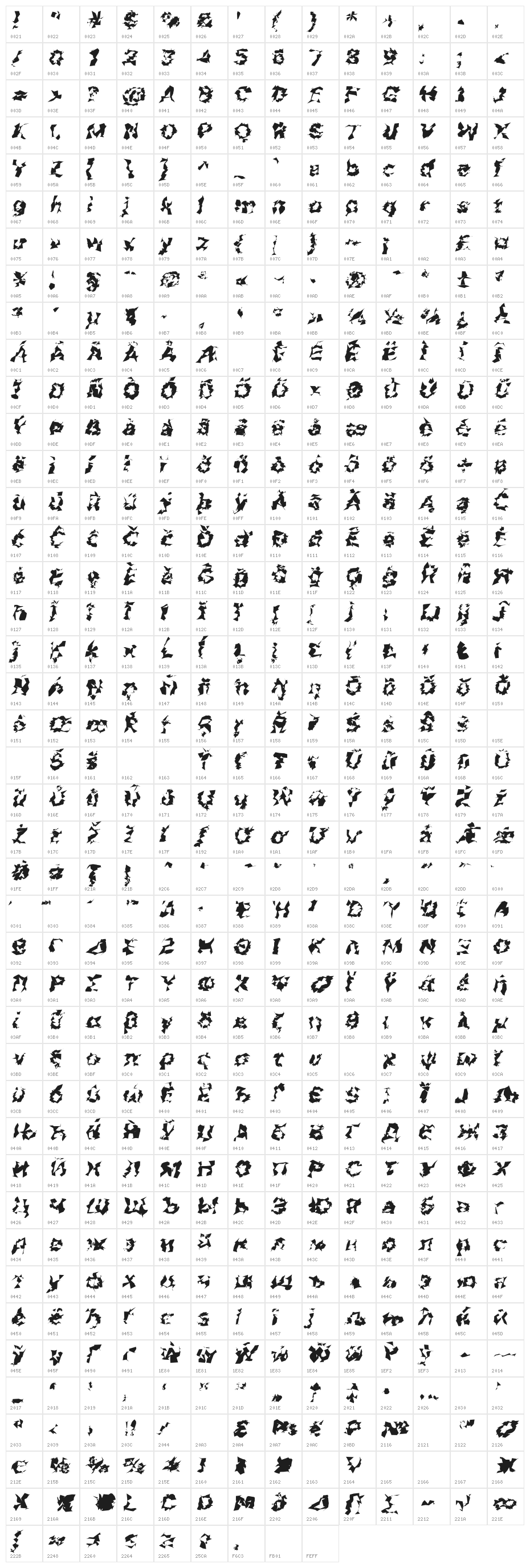 Asimov Silicon Wide Italic Character Map