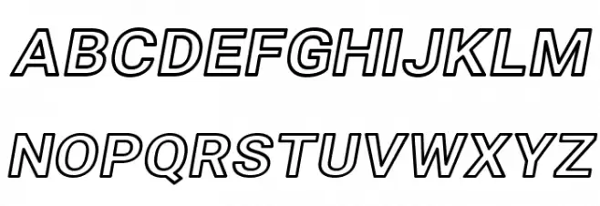 Asimov Wide Outline Italic Schriftart Groß