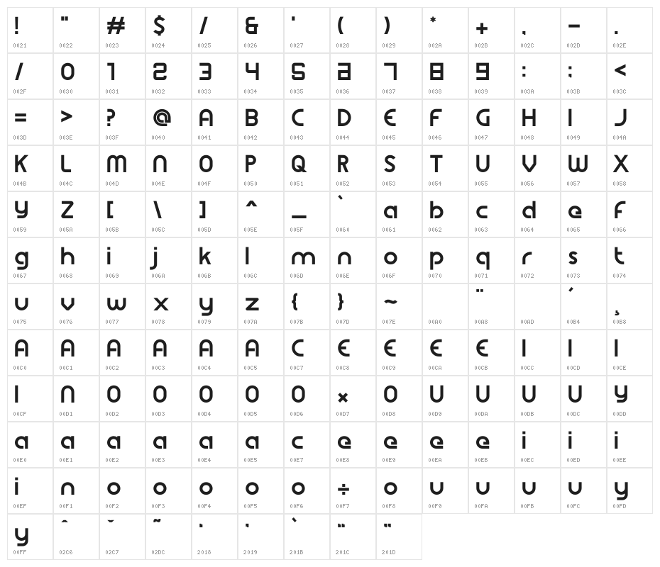 Aslina Bold Character Map