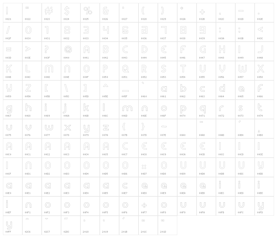 Aslina Outline Character Map