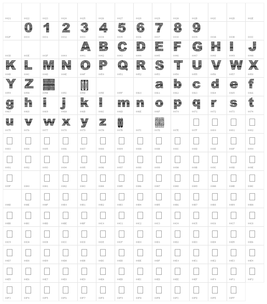 AsmatFont2007 Character Map