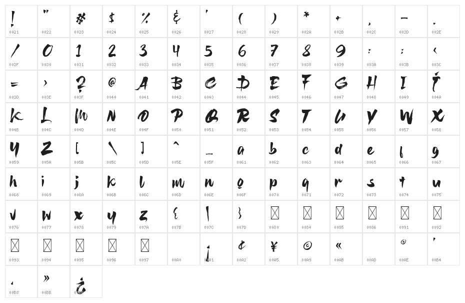 AsmokumisRegular Character Map
