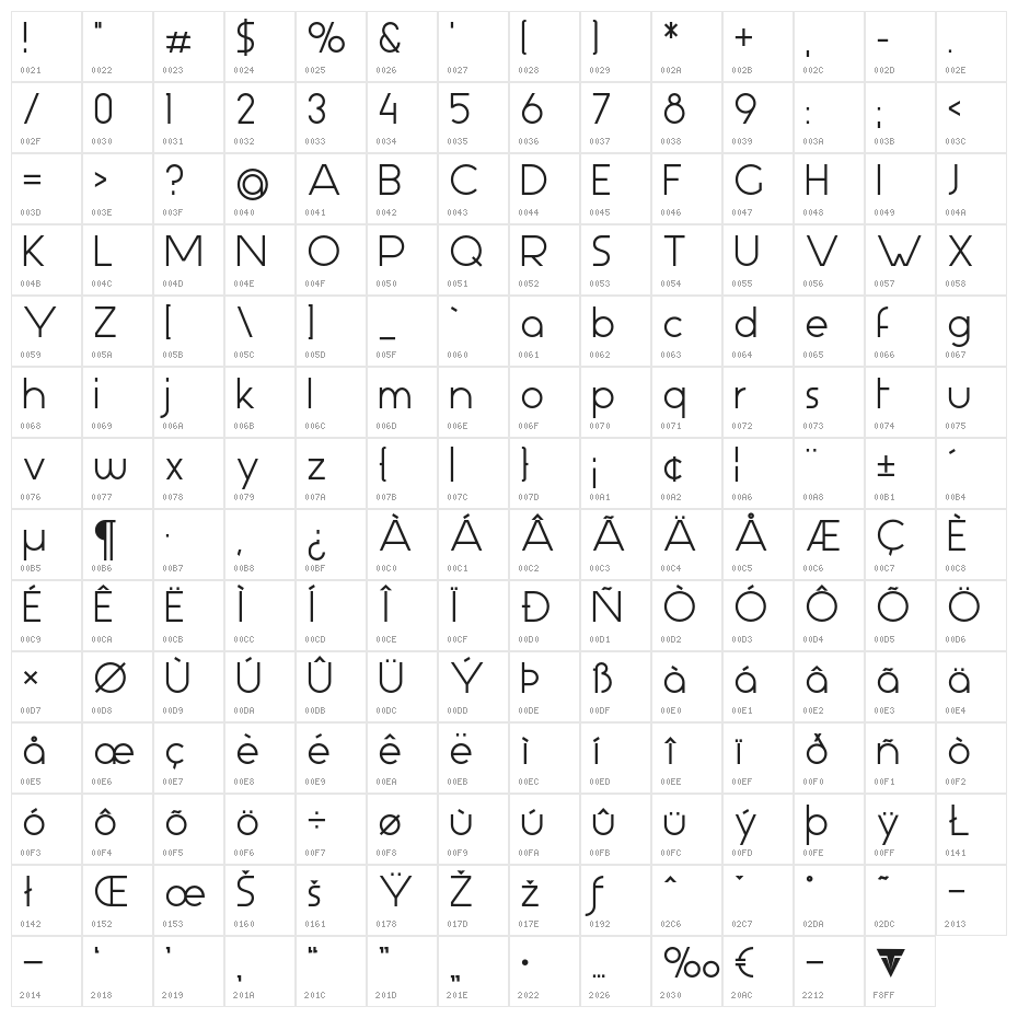 Aspergit Bold Character Map