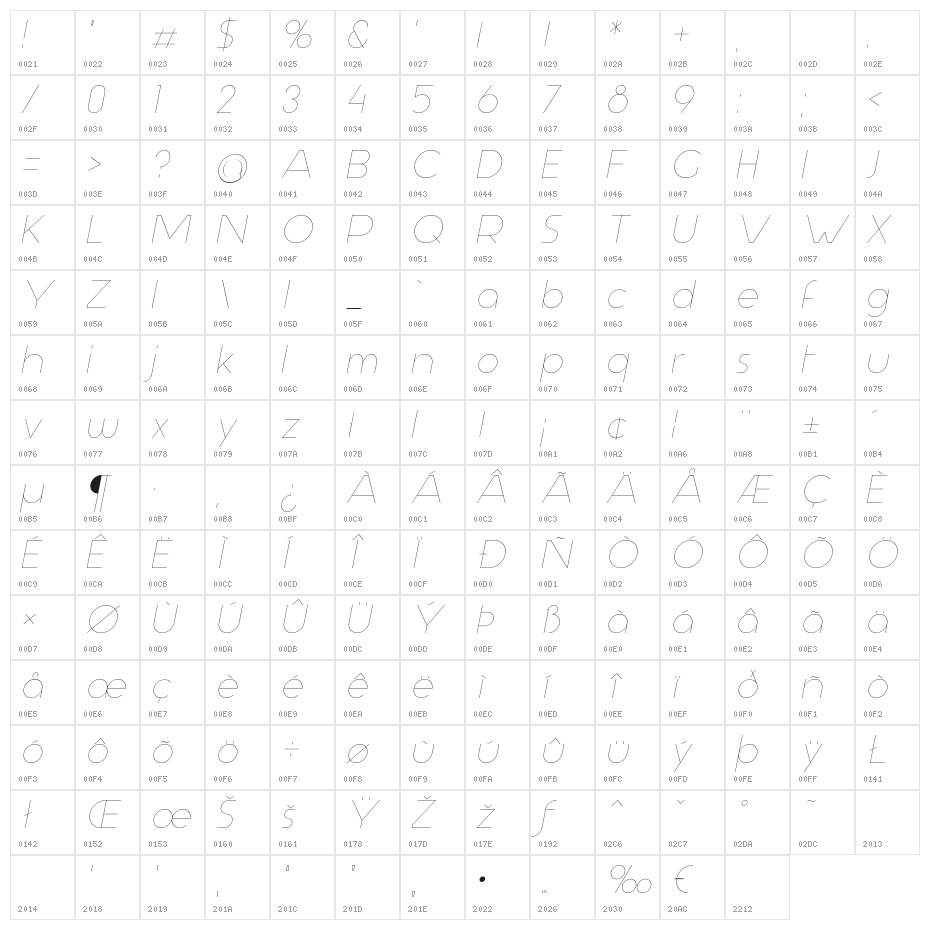 Aspergit-LightItalic Character Map