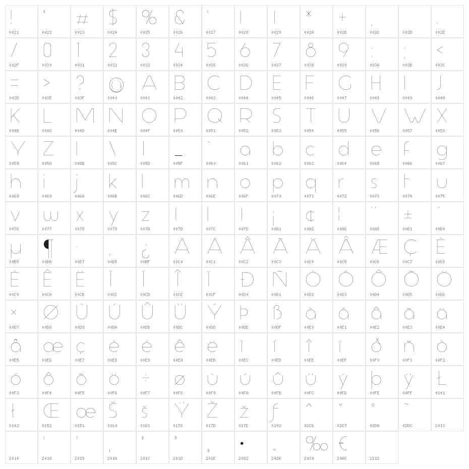 Aspergit-Light Character Map