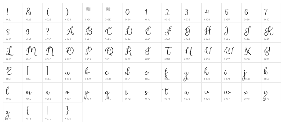 Assakita Regular Character Map