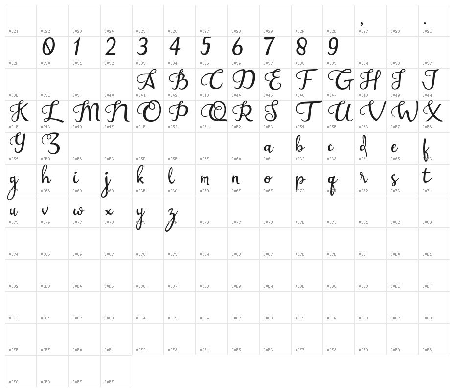 AssessmentHandwrittenFREE-Reg Character Map