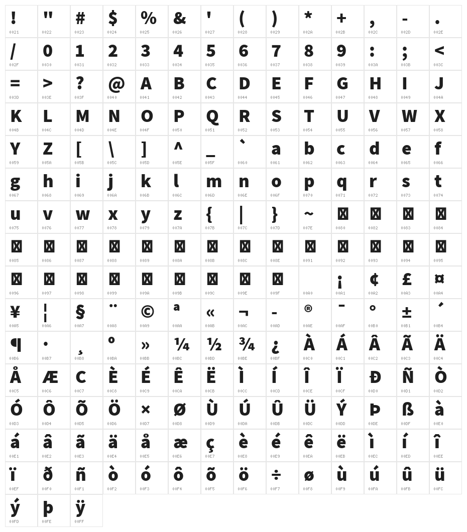 Assistant ExtraBold Character Map