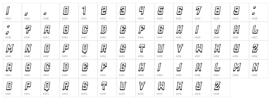 Assyrian 3D Italic Character Map