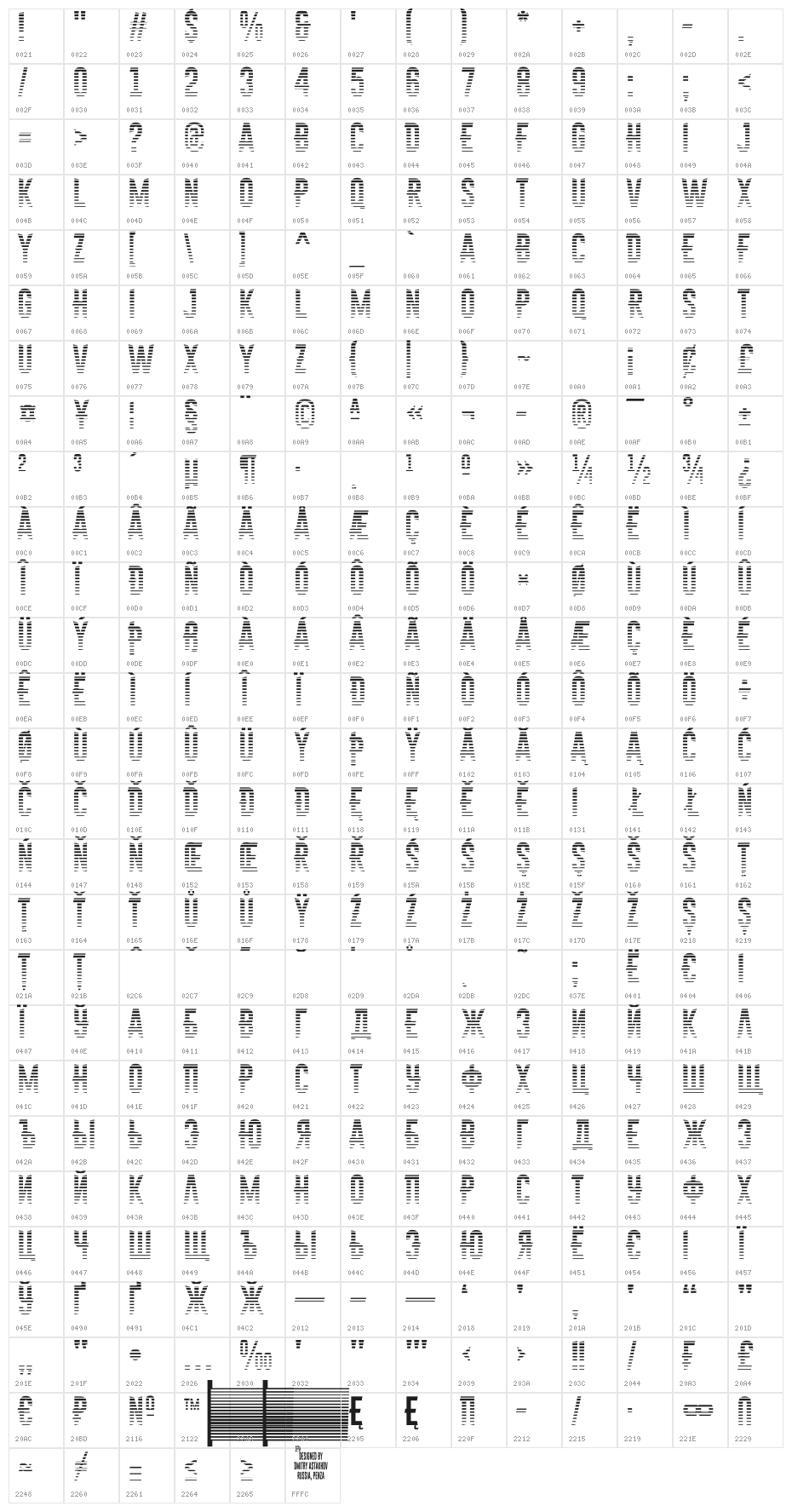 Astakhov First One Stripe L Character Map