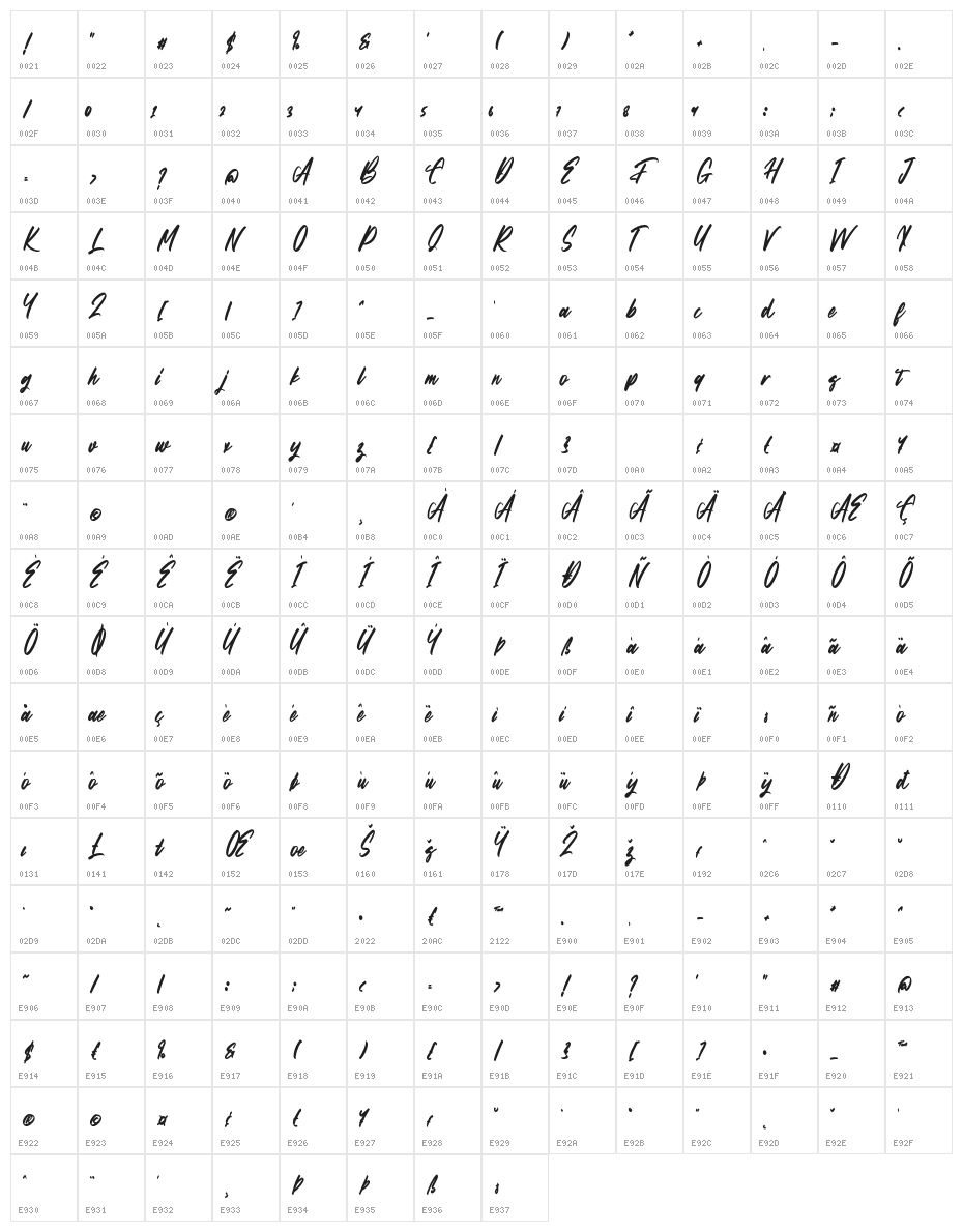 Astayfattony-Regular Character Map