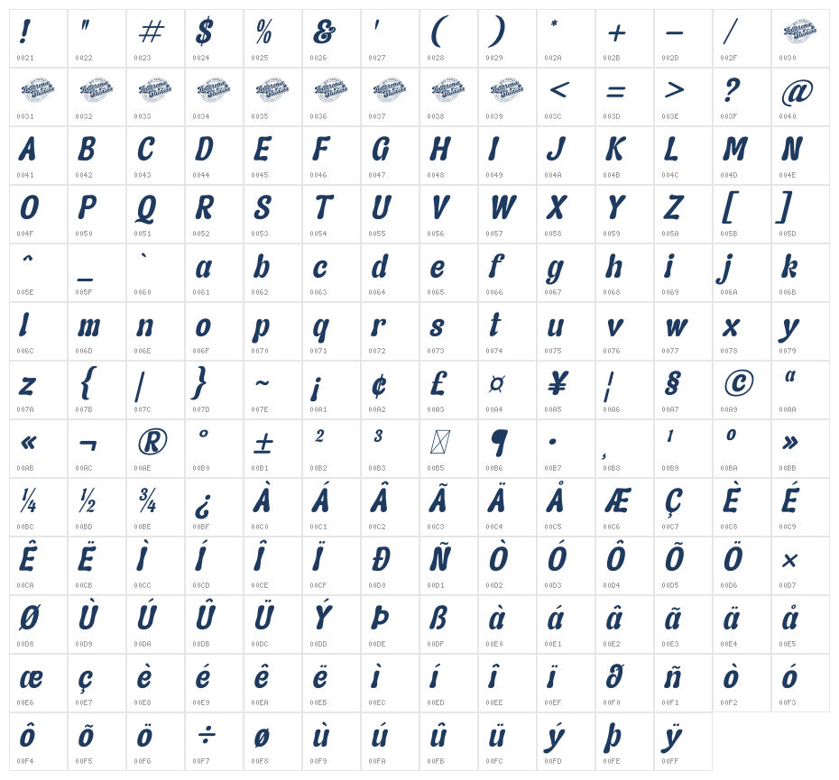 Asterah Quirkyn DEMO VERSION Italic Character Map