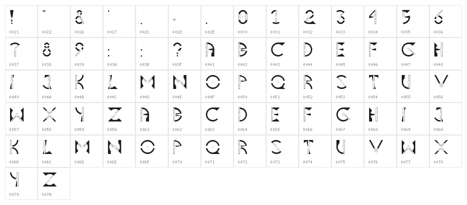 Asteria Character Map