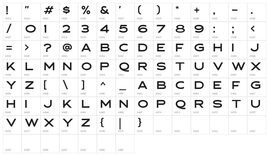 Asterone DEMO Regular Character Map