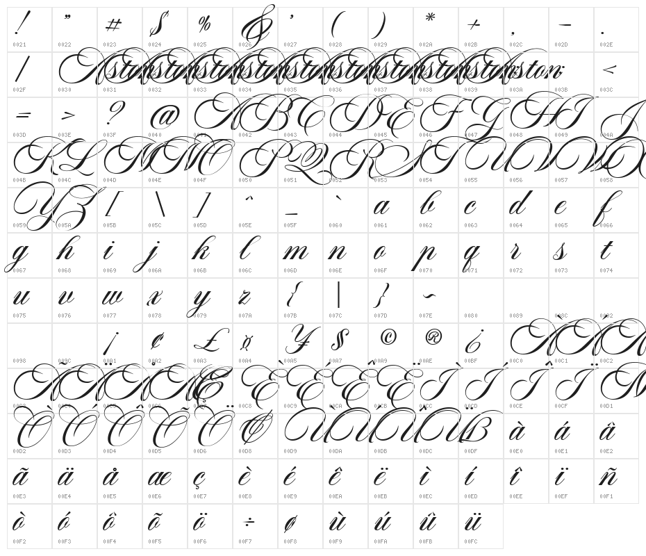 AstonScriptBold-Bold Character Map